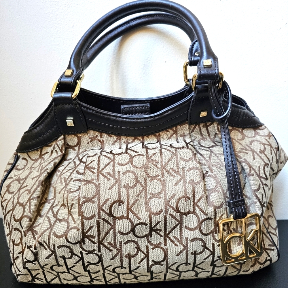 Calvin Klein Women's Signature Monogram Logo Tote Bag Shoulder Bag Handbag Purse